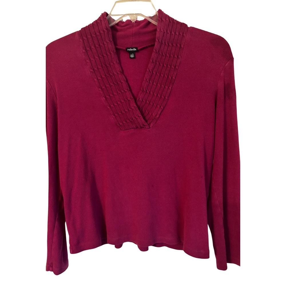 Rafaella‎ Womens Large L/G Top Long Sleeve V Neck Purple Knit Pullover